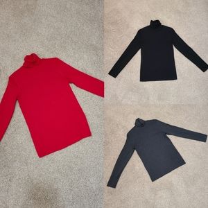 3 Chico's turtleneck sweaters, red, black and grey. Size small